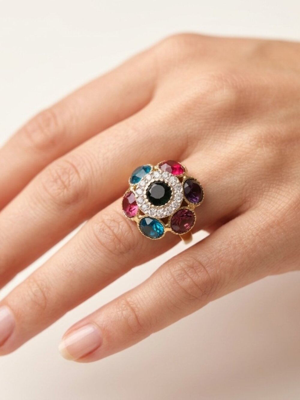 Ring flower zirconia adjustable
